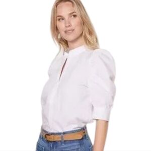 BB Dakota NWT Poplin Button Front Blouse Size Small Puff Sleeve Retail $79 White